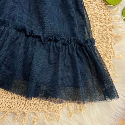 Vestido em Tule com Pérolas - Marinho